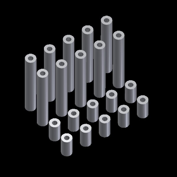 Afstandsstykke, Ø 5 MM. 1 Stk. Aluminium, 10 X 3, 6, 9, 20, 35, 40 MM.